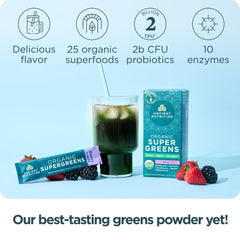 USDA Organic seal and ingredients label on SuperGreens packaging