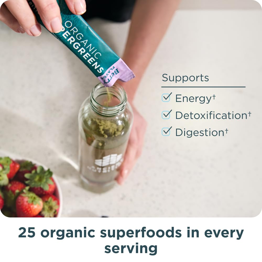 Made in USA badge on Ancient Nutrition SuperGreens packaging