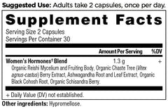 Nutrition label graphic for Women's Hormones supplement