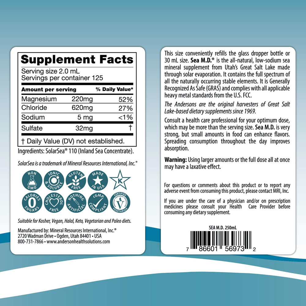 Remineralized water presentation using Anderson Sea M.D. drops