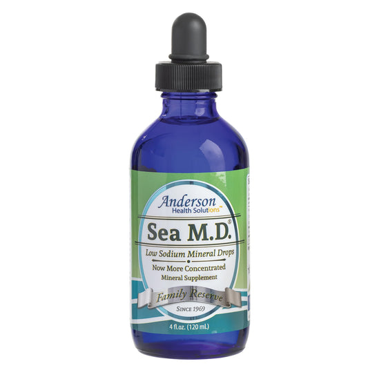 Anderson Sea M.D. mineral drops bottle in a glass container