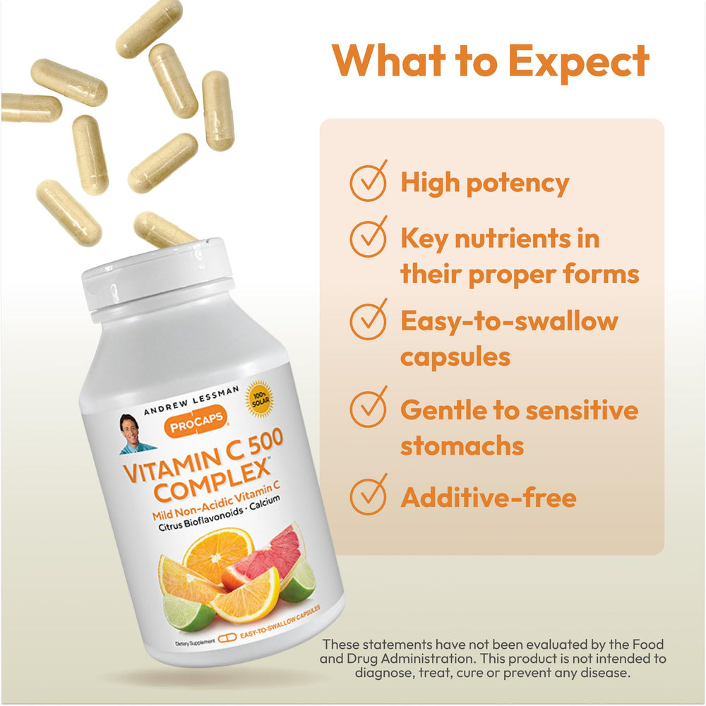 Small easy-to-swallow capsules from Vitamin C 500 Complex