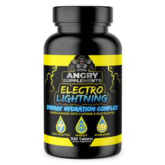 Angry Supplements Electro Lightning energy hydration tablets bottle with tablets visible