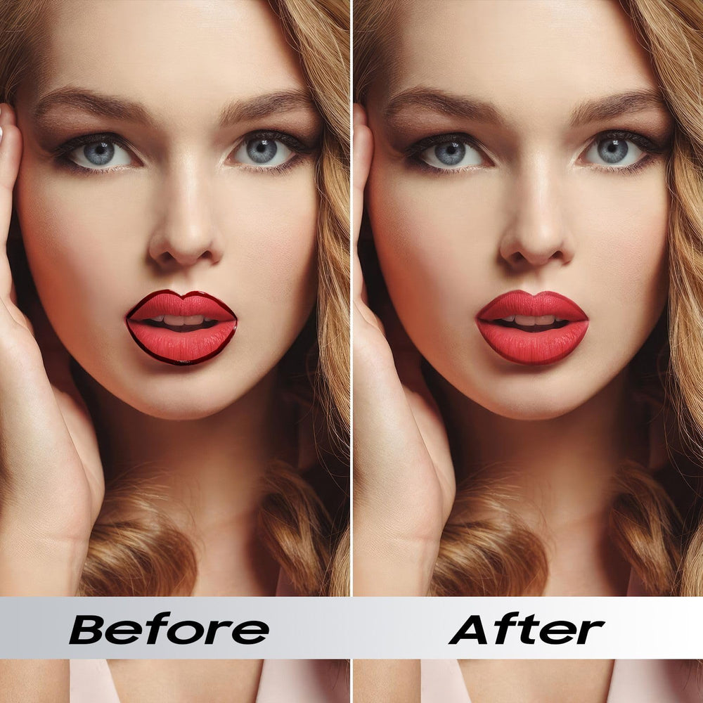 Anguishil lip stain applied to lips demonstrating precise line and even coverage.