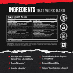 Animal Cuts ingredient panel emphasizes tyrosine, caffeine, and green tea.