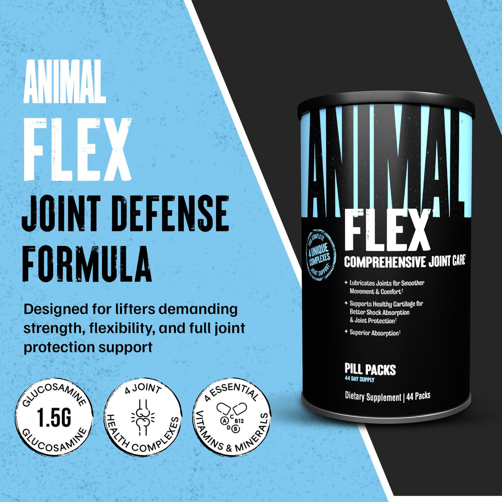 Animal Flex daily packs shown for convenient, pre-measured joint support for busy days.