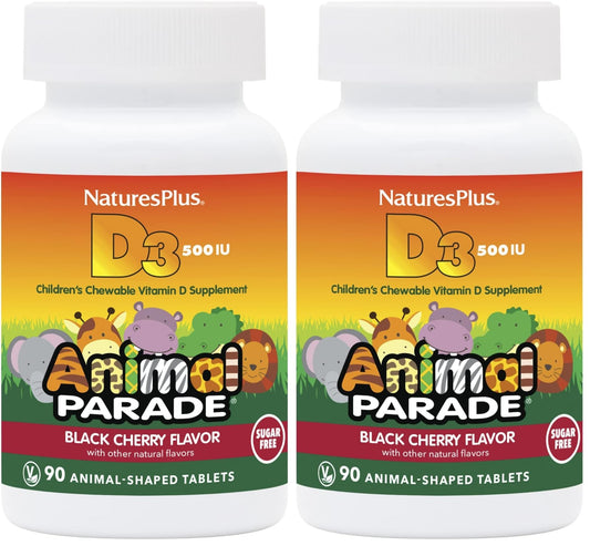 NaturesPlus Animal Parade Sugar-Free Vitamin D3 500 IU for kids in two-pack