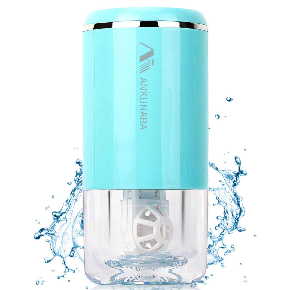 Front view of ANKUNABA blue portable contact lens cleaner
