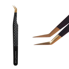 ANNAFRIS lash tweezers with fiber-tip grip for secure lash pickup.
