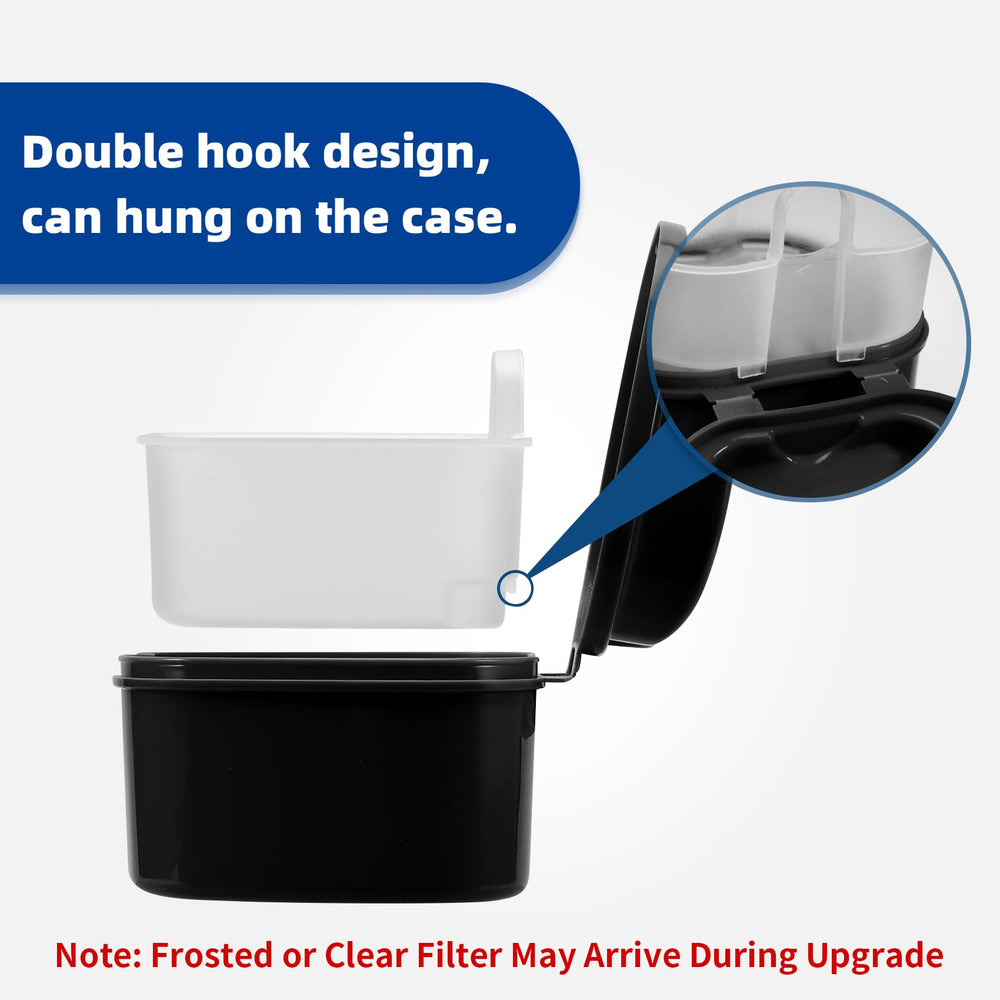 Denture soaking container held in hand showing compact size