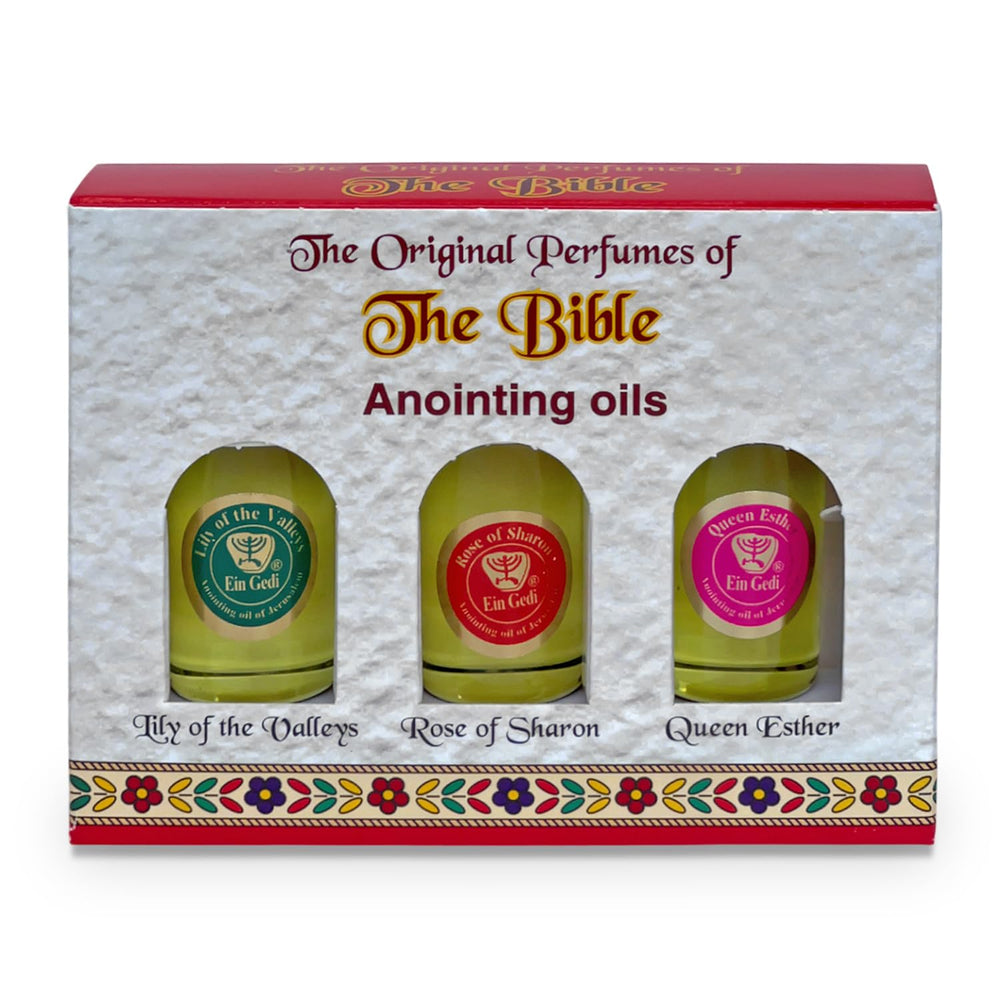 Three 10ml bottles of Anointing Oil for Prayer in a 3-bottle set, front view