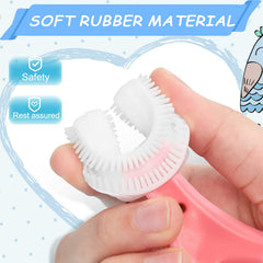 ANOOVV U-shaped toddler toothbrush pink handle side view