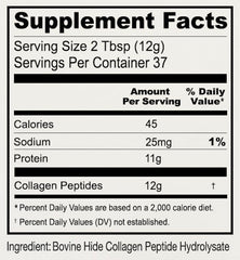 Nutrition facts panel for Anthony's Collagen Peptide Powder 1 lb