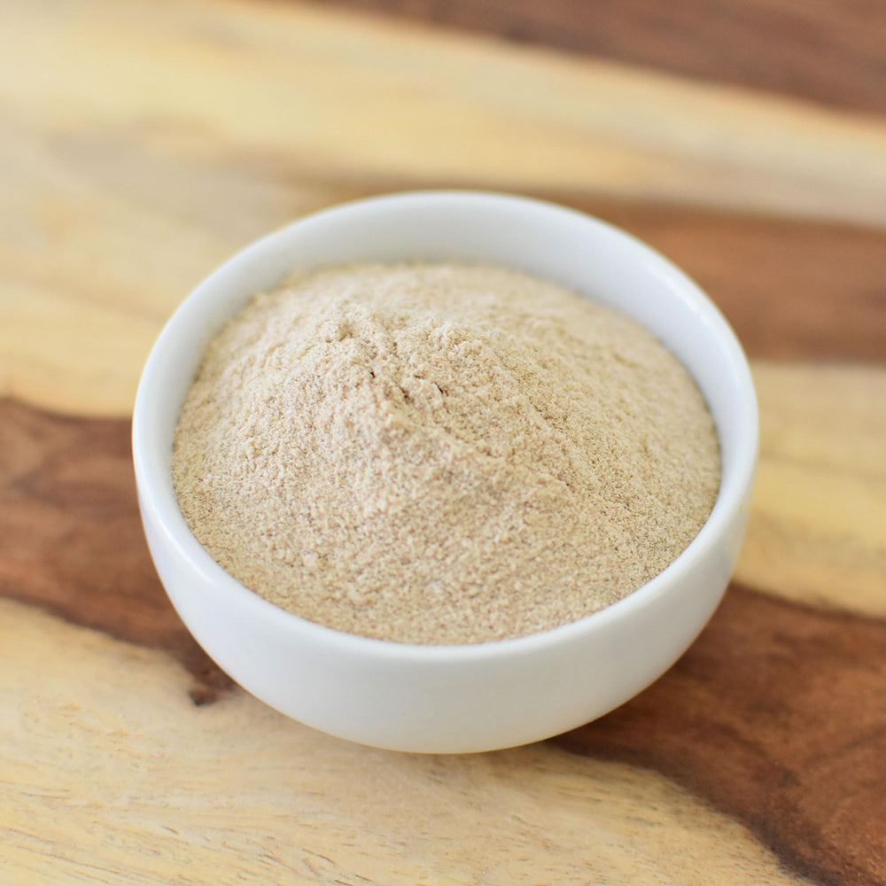 Close-up of finely ground psyllium husk powder texture