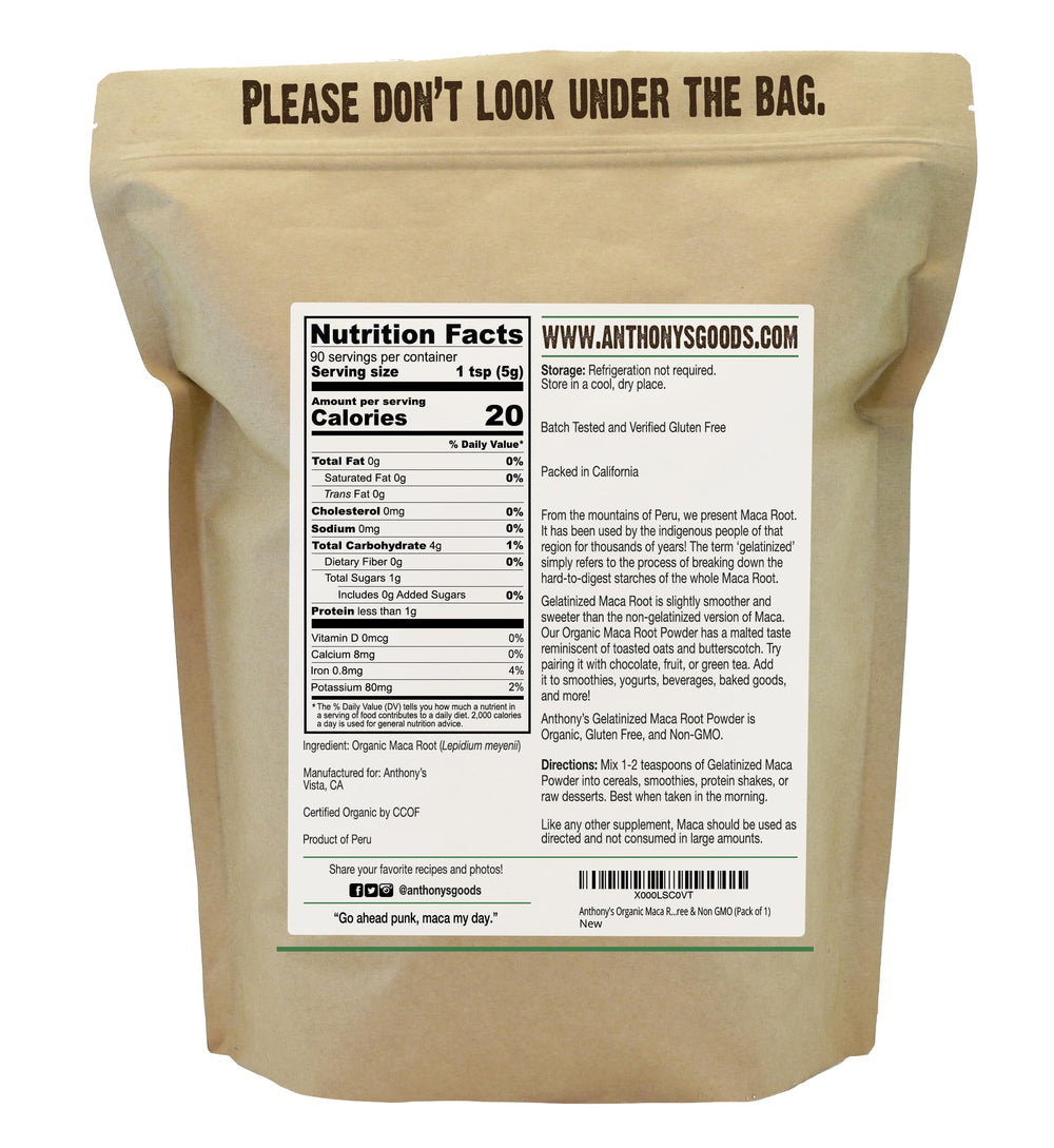 Anthony's Organic Maca Root Powder 1 lb gelatinized bottle