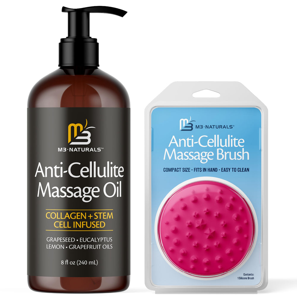 Packaging for Anti Cellulite Massage Oil and brush.
