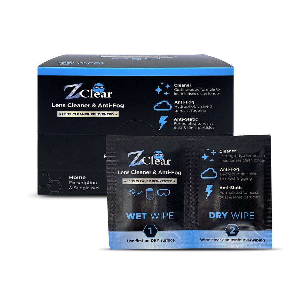 Front view of anti-fog wipes pack with wet and dry wipes