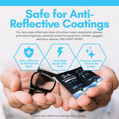 Eyewear being wiped with ZClear anti-fog wipes