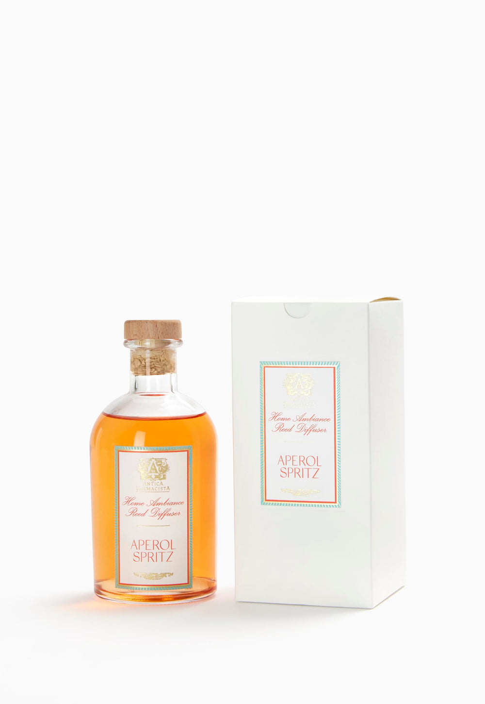Close-up of Antica Farmacista diffuser with reeds in a glass bottle
