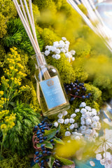 Diffuser bottle and reeds displaying elderflower fragrance