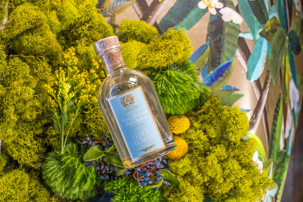 Reeds in diffuser releasing elderflower fragrance