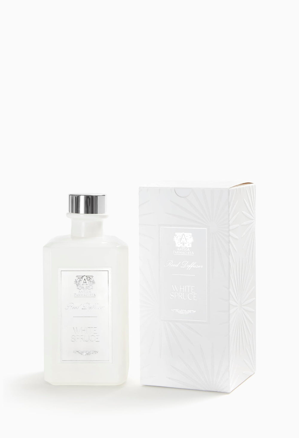 Antica Farmacista White Spruce diffuser with reeds in glass bottle