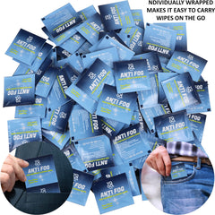 Close-up of pre-moistened anti-fog wipes