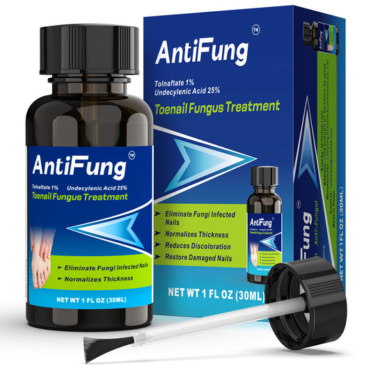 AntiFung toenail fungus treatment bottle demonstrates strong formula for target nail care