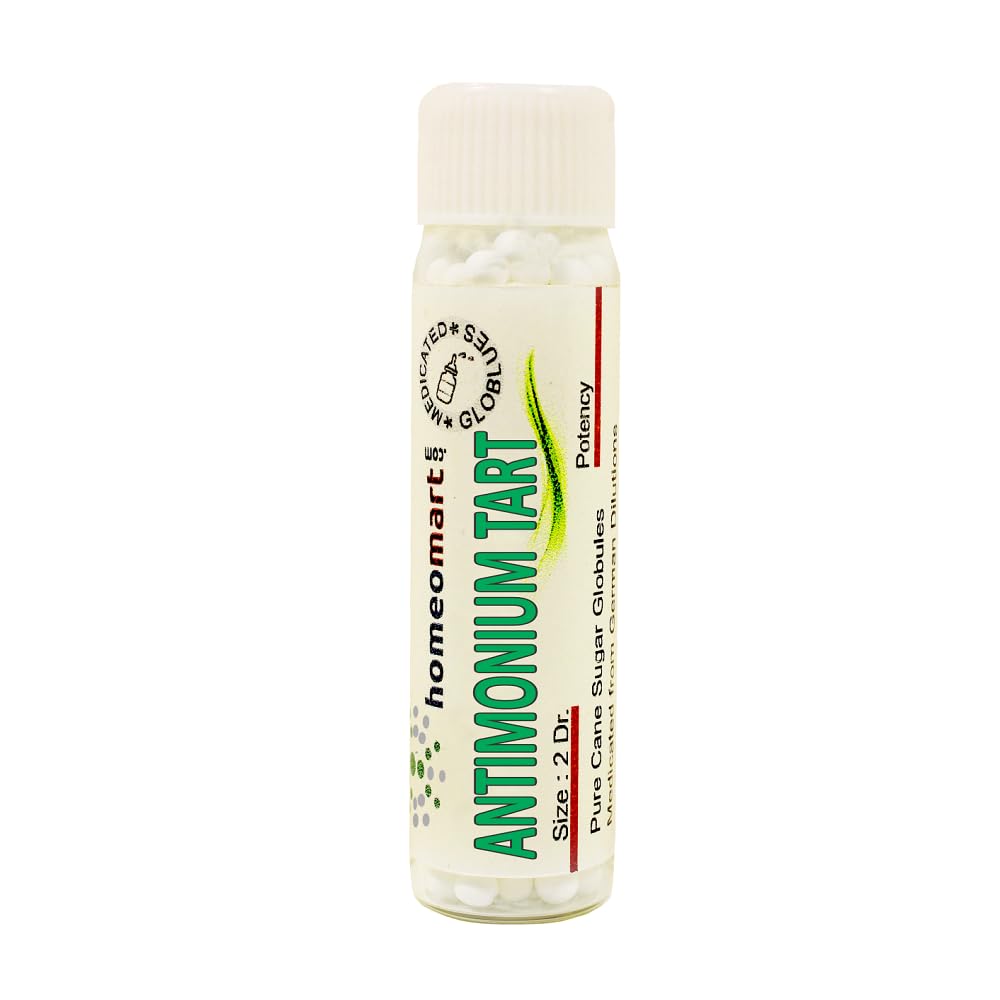 Close-up of Antimonium Tartaricum 200C homeopathic pellets