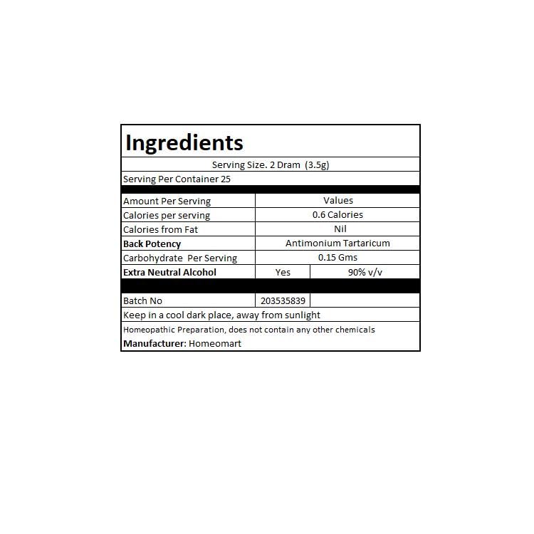 Chew or dissolve Antimonium Tartaricum 200C pellets under the tongue