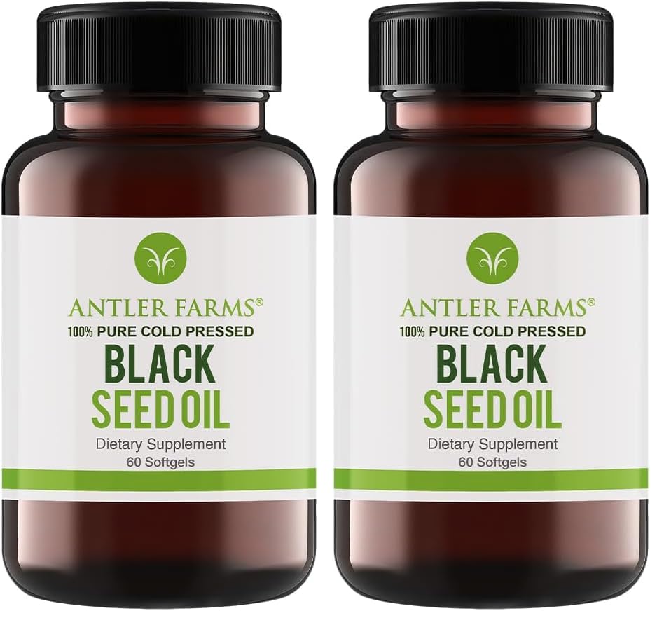 Hero image: Antler Farms Black Seed Oil softgel 2-pack, 60 capsules per pack, 500mg each