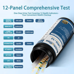 Dipping a test strip into urine for at-home analysis