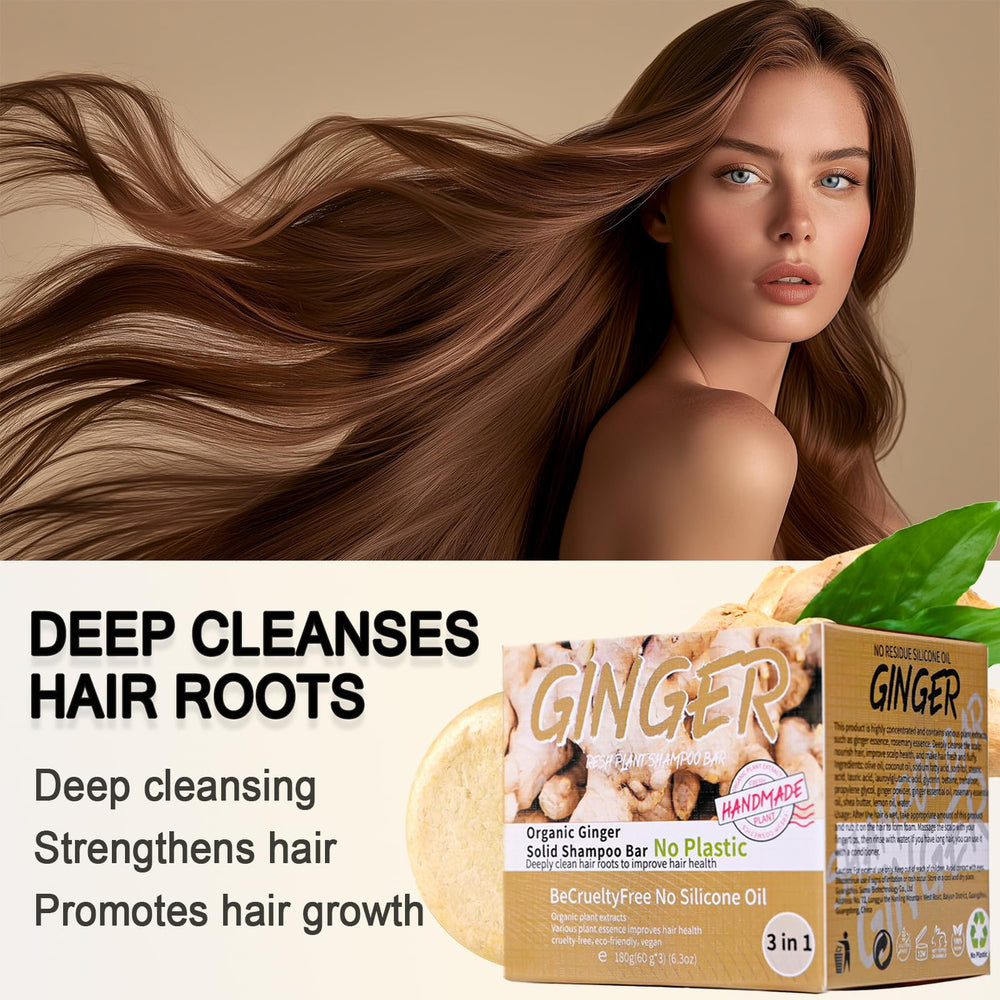 Anweina Ginger Hair Shampoo Bar, hair texture after wash shows softness and shine