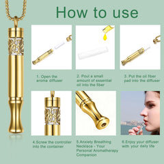Lifestyle shot of wearer with gold mindfulness pendant