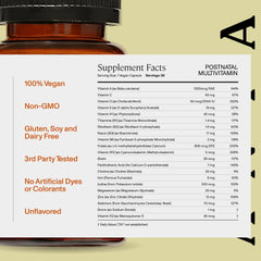ANYA postnatal bundle ingredients chart shows vitamins and minerals.