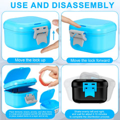 Denture case with dimensions 3.86 x 3.96 x 2.58 inches