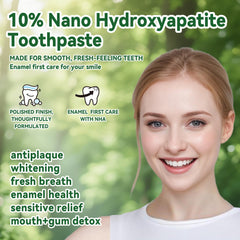 Close-up view of enamel restoration with nano hydroxyapatite
