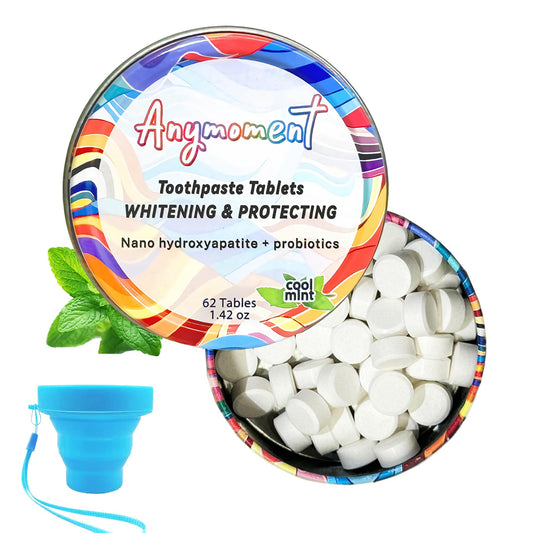 Anymoment toothpaste tablets packaging in eco-friendly travel tin