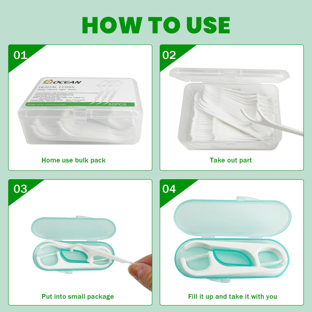 Debris removal with AOCEAN floss picks for thorough cleaning