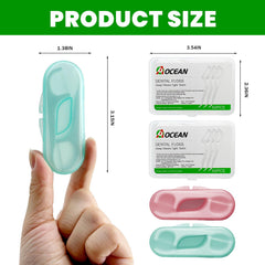 Close-up of AOCEAN travel floss picks in case