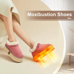 Close-up view of brown moxibustion shoes showing dimensions 11.8 inches by 3.9 inches