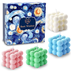 Aokala scented bubble cube candles set in four colors (white, blue, pink, green) 4-pack