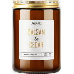 AOOVOO Balsam Cedar Candle 22oz jar with pine scent label