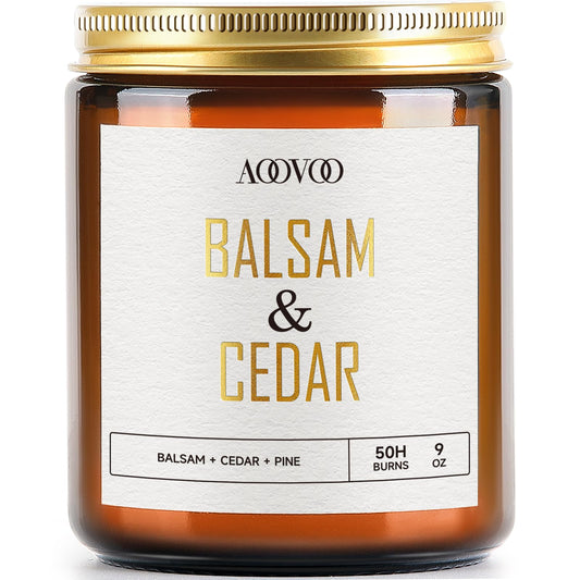 AOOVOO Balsam Cedar Candle 9 oz jar front view