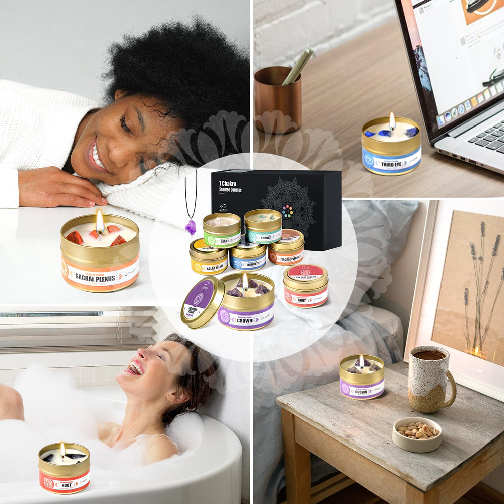 Soy wax candle with crystal accents and AOOVOO branding