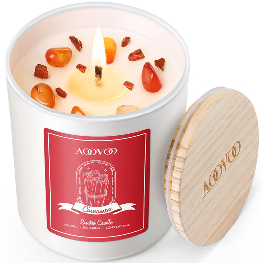 Red agate crystal inside AOOVOO Cinnamon Scented Candle
