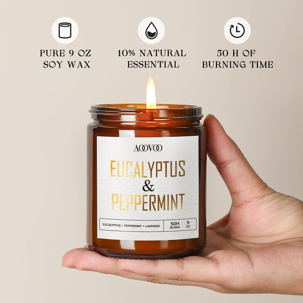 Eucalyptus Mint candle in a cozy living room setting