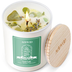AOOVOO Eucalyptus Mint 10oz Soy Candle with Crystals Inside