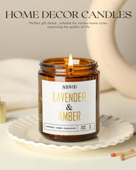 AOOVOO Lavender Amber candle on a coaster