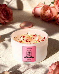 Side view of AOOVOO rose scented candle 20oz 3-wick